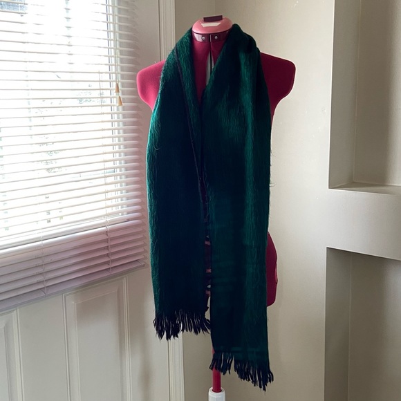 Green and black fringe hem scarf. Great used condition. - Picture 5 of 5